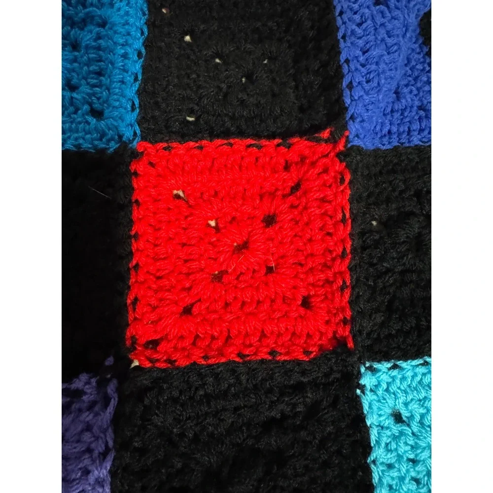 Roseanne Show 80x48 Granny Square Crochet Afghan Blanket MultiColor Squares Boho